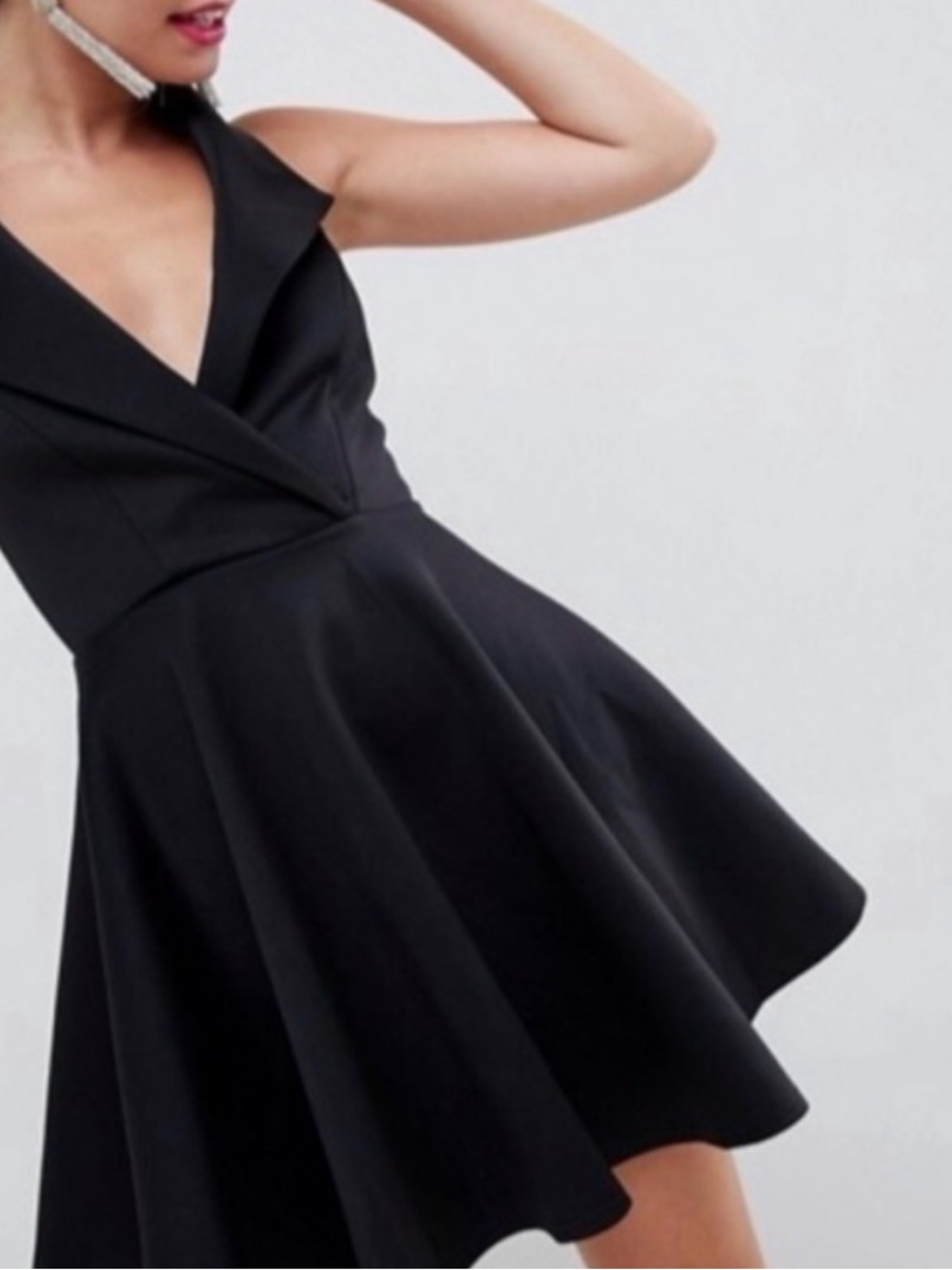 Altar'd State Black V-Neck Fit & Flare Halter Tuxedo Mini Dress